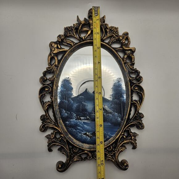 Vintage Hand Painted Mirror Mountain Cabin Creek Scene Signed J Graham - Picture 4 of 8
